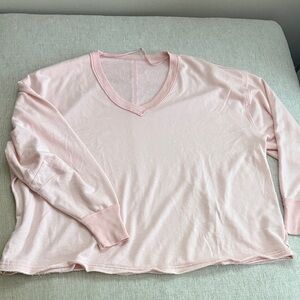 Free People Light Pink V-Neck Sweatshirt Oversized
